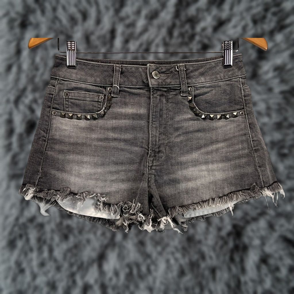 American Eagle Outfitters VINTAGE American Eagle Outfitters Hi Rise Festival Shorts 4 Women Gray Studded Cut-Offs 3" Inseam Womens Size 4 Size 27" / US 4 / IT 40 - 1 Thumbnail