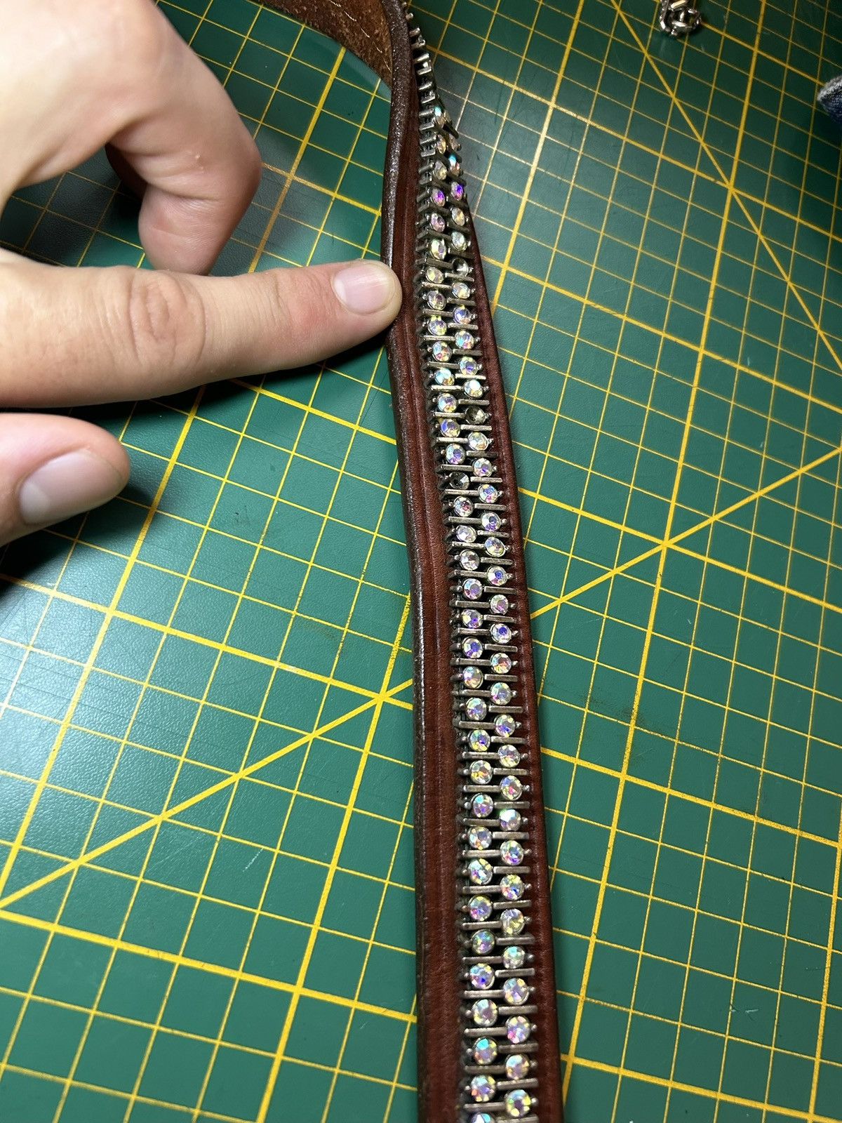 Vintage Vintage western rhinestone tennis chain leather belt Size ONE SIZE - 11 Thumbnail