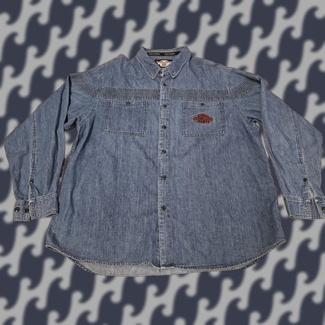 Harley Davidson VINTAGE Harley-Davidson Shirt Mens 2XL Blue Denim Button-Up Embroidered Biker Motorcycle Shirt Size US XXL / EU 58 / 5 - 1 Thumbnail