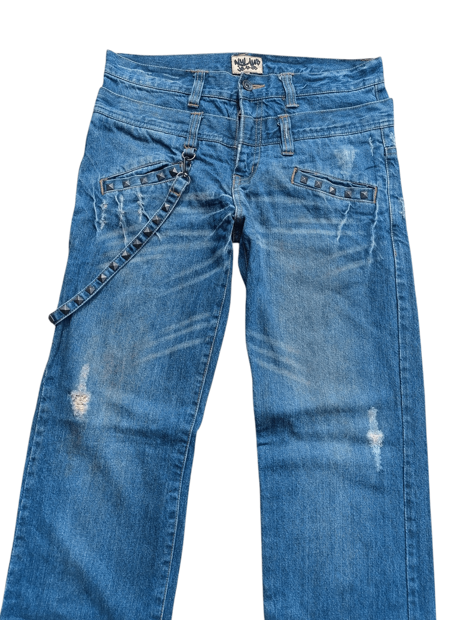Japanese Brand 💥VINTAGE💥 NYLAUS DOUBLE WAIST STUD STRAP DISTRESSED JEANS Size US 32 / EU 48 - 2 Thumbnail
