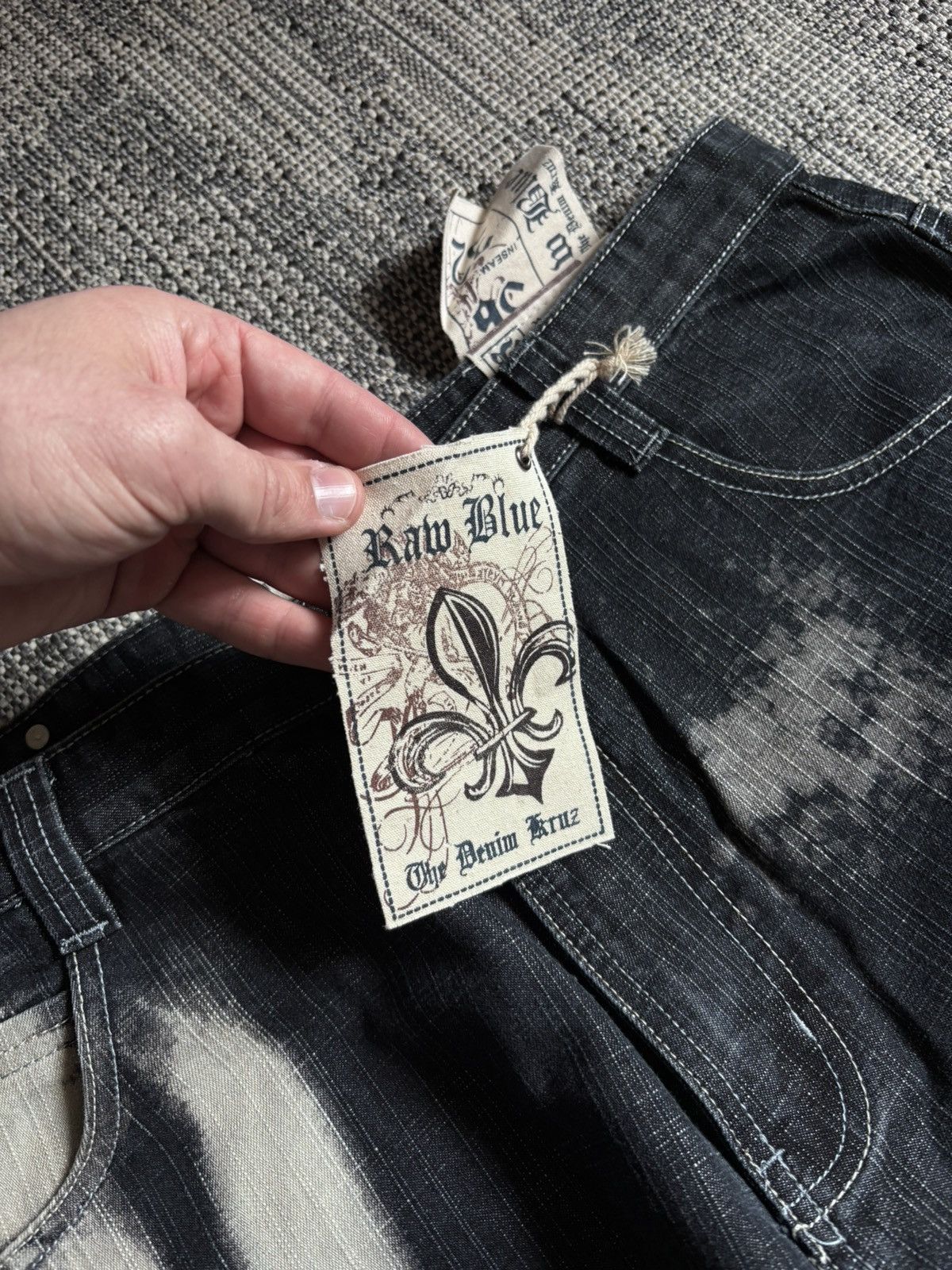 Other Y2K Raw Blue Vintage Wide Leg Jeans Hand Graphic Faded Black Size US 36 / EU 52 - 9 Thumbnail