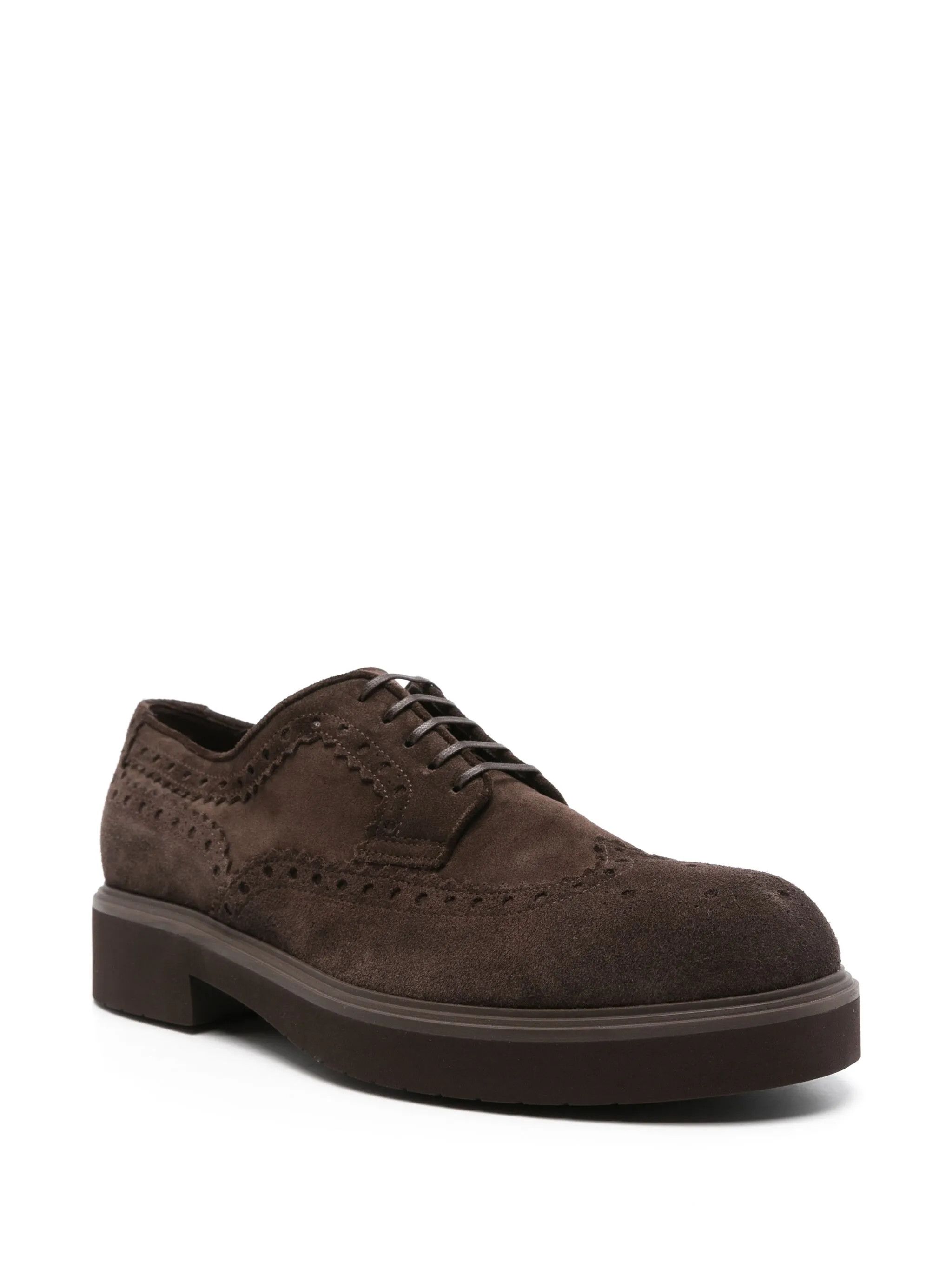 Salvatore Ferragamo o1s1rm0126 Perforated Detailing Derby Shoes in Coffee Brown Size US 12 / EU 45 - 2 Thumbnail