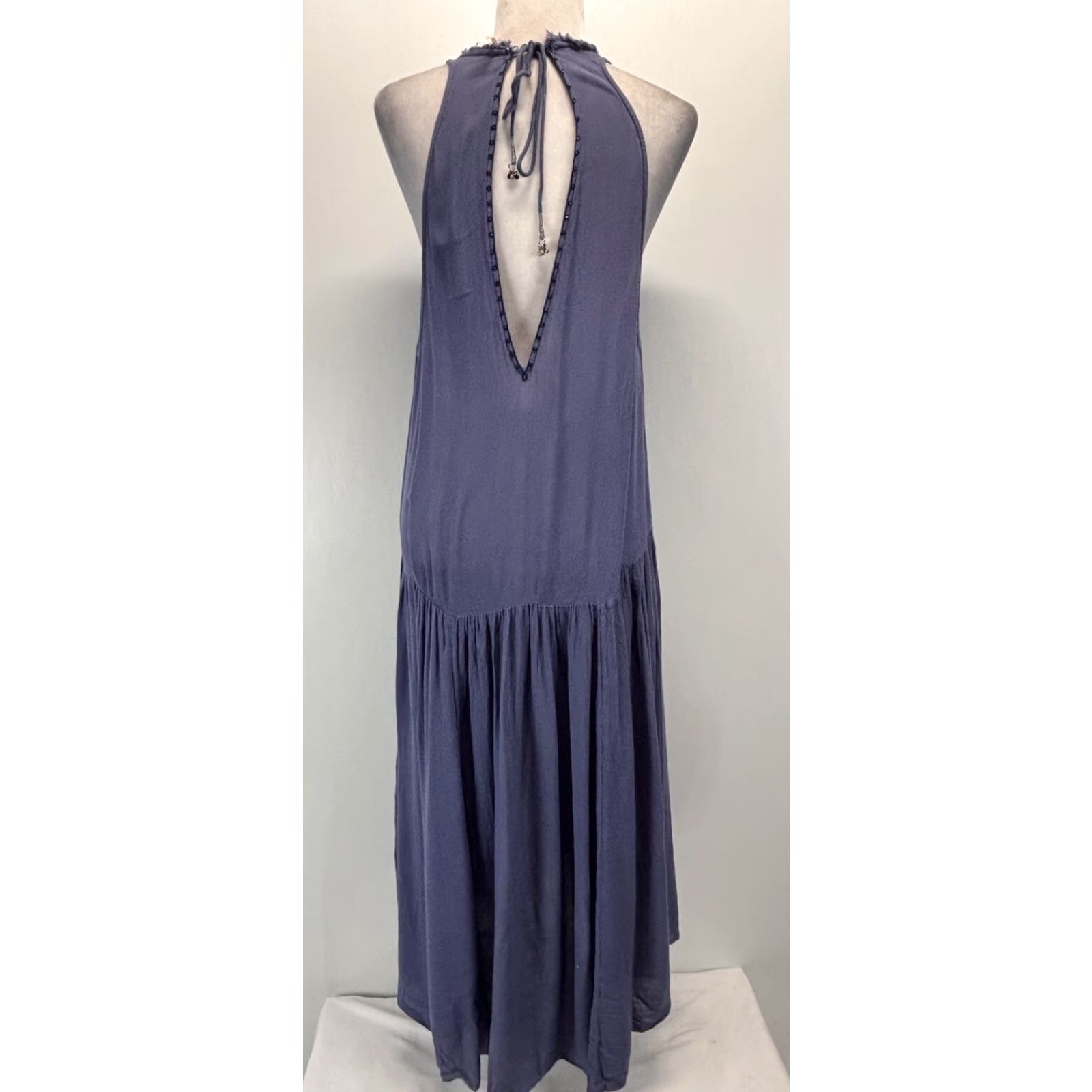 Free People FREE PEOPLE Bohemian Embroidered Midi Dress XS Blue Sleeveless Drop Waist Halter Womens Size XS / US 0-2 / IT 36-38 - 3 Thumbnail