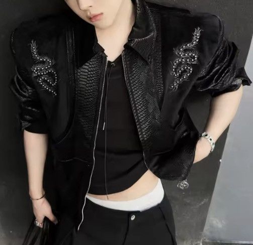 Japanese Brand Texture PU Leather Gothic Jacket – Embossed Snake Motif Size US L / EU 52-54 / 3 - 9 Thumbnail