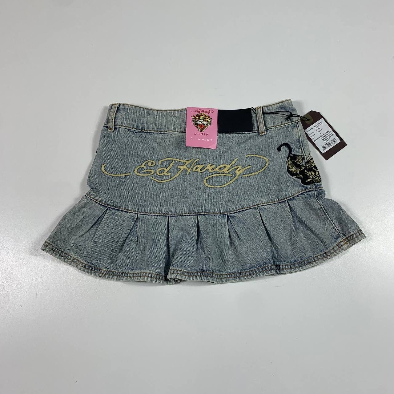 Christian Audigier × Ed Hardy × Vintage vintage 90s PANTHER PROWL PLEATED SKIRT ed hardy y2k Size 31" - 2 Thumbnail