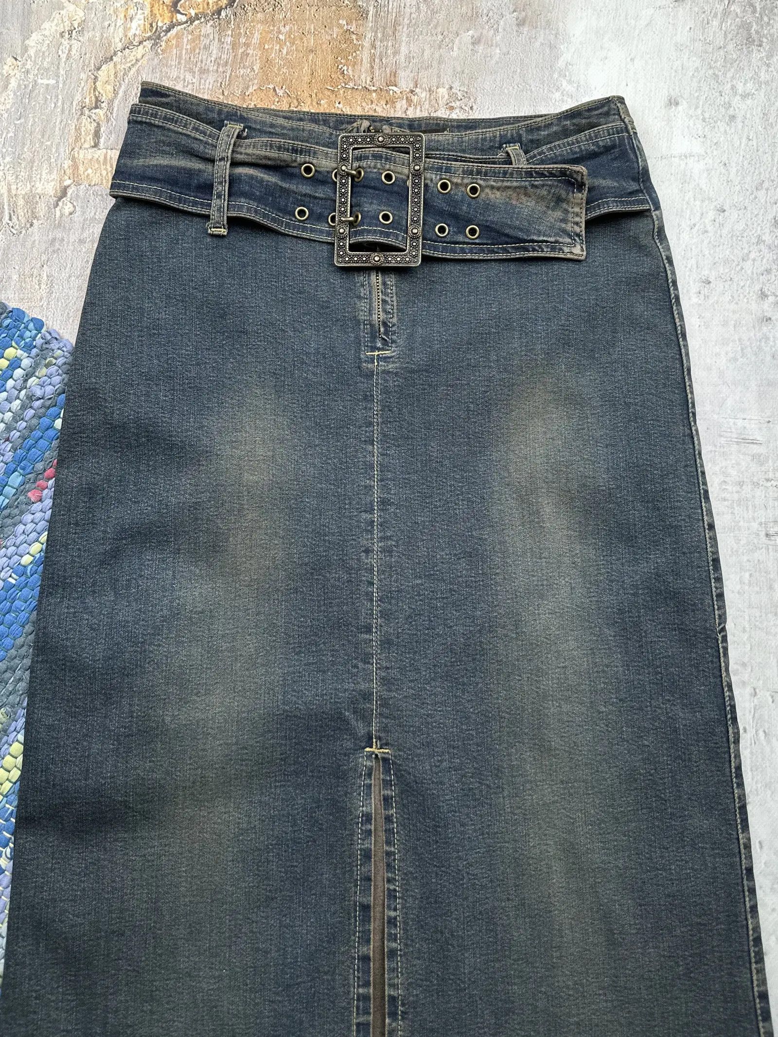 Japanese Brand Vintage Faded Maxi Skirt With Belt A540(570) Size 26" / US 2 / IT 38 - 2 Thumbnail