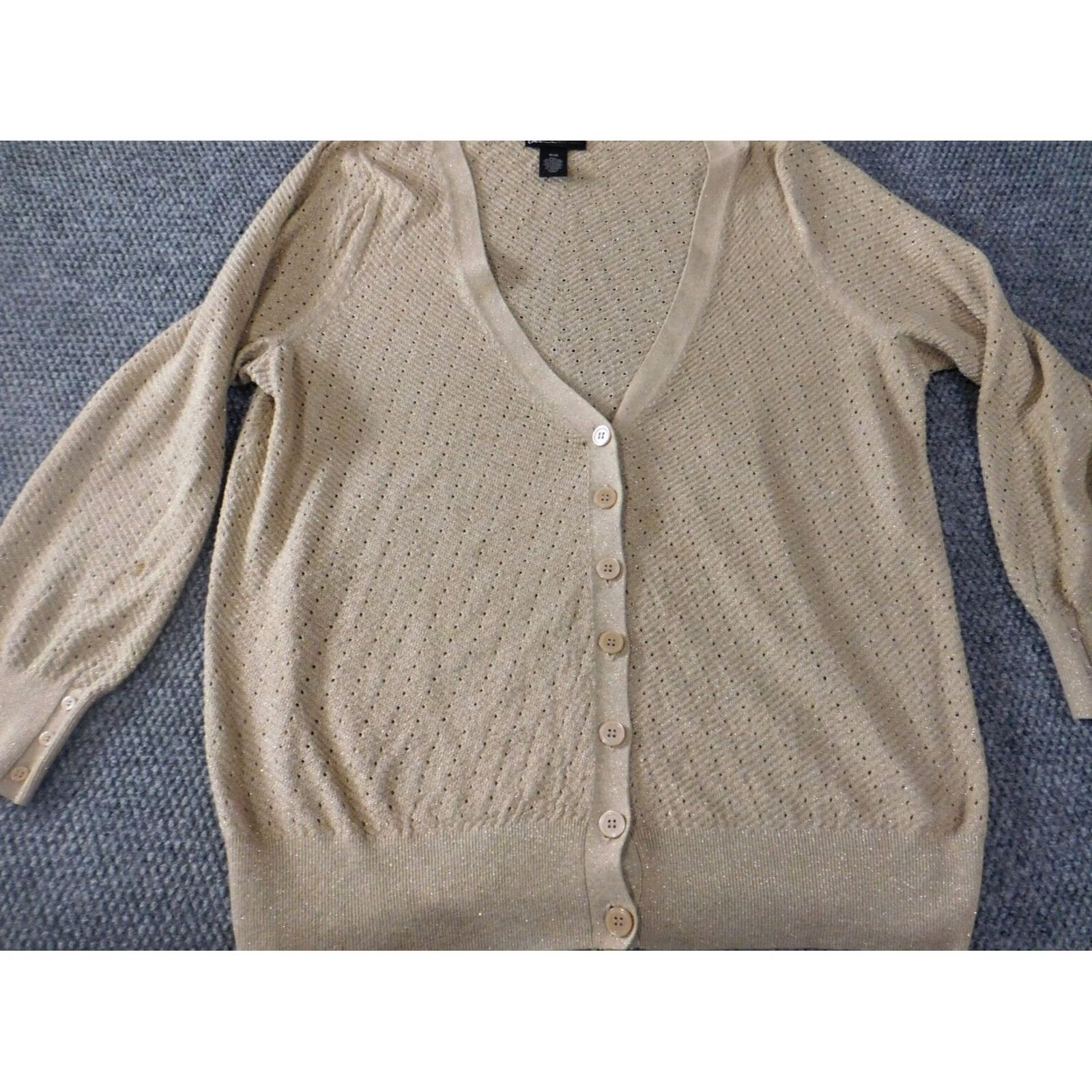 Vintage Lane Bryant Womens Cardigan Sweater 18 Plus Beige Cable-Knit Long Sleeve Crew Neck Button Stretch Size XXL / US 16-18 / IT 52-54 - 2 Thumbnail