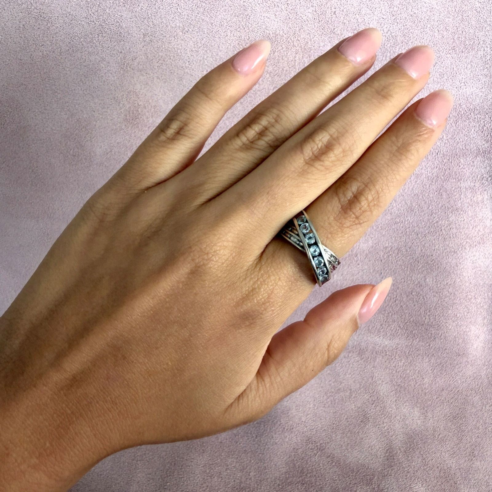 Sterling Silver sterling silver diamond & blue topaz crossover ring 7.25 Size ONE SIZE - 2 Thumbnail