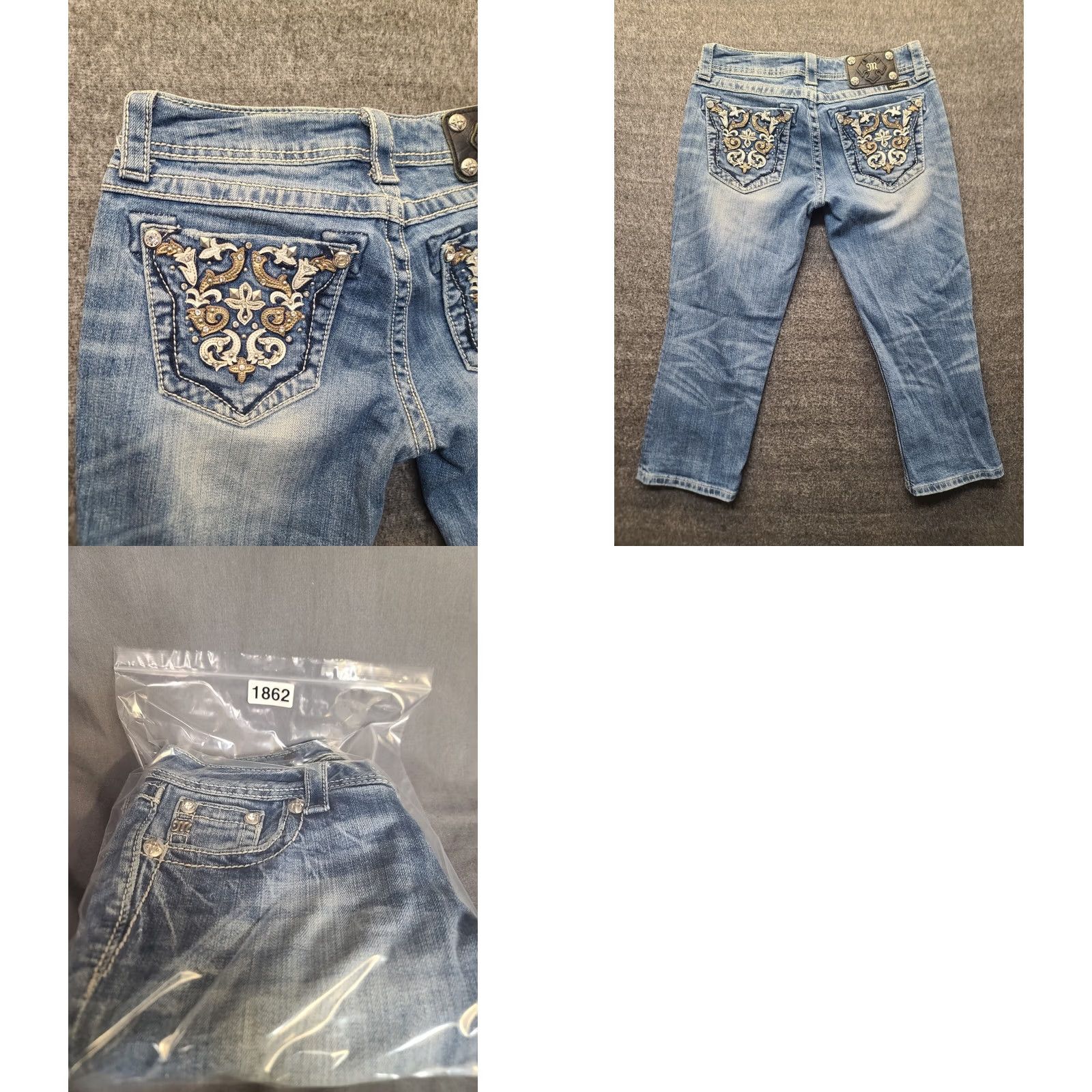 Miss Me Miss Me Capri Jeans Womens 26x21 Regular Fit Cuffed Embroidered Rhinestone Blue Denim 5-Pocket Rise Mid Y2K Cowboycore Girls Womens Size 26" / US 2 / IT 38 - 9 Thumbnail