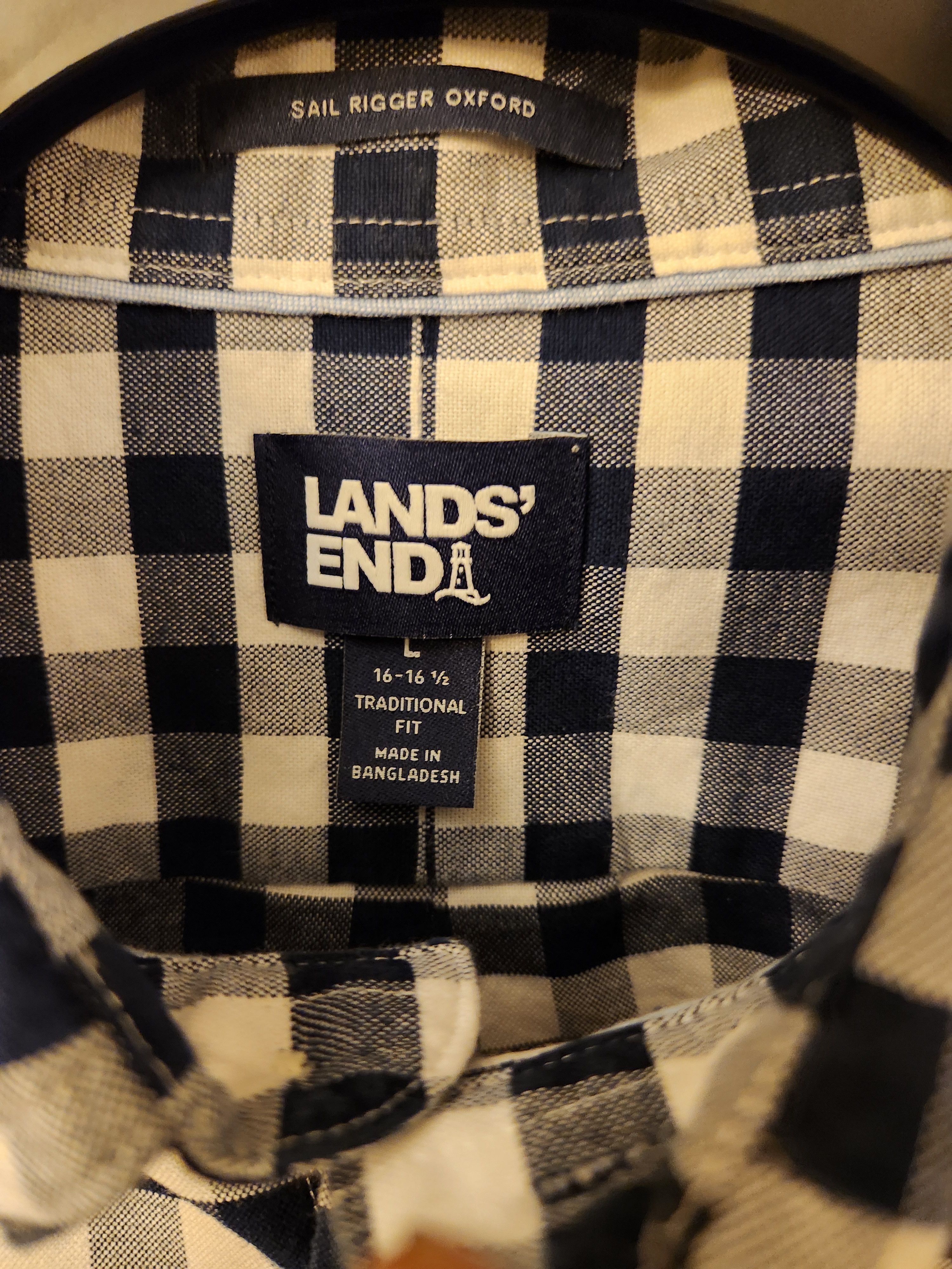 Lands' End Vintage Blue & White Checkered Button Front Shirt Size US XL / EU 56 / 4 - 4 Thumbnail