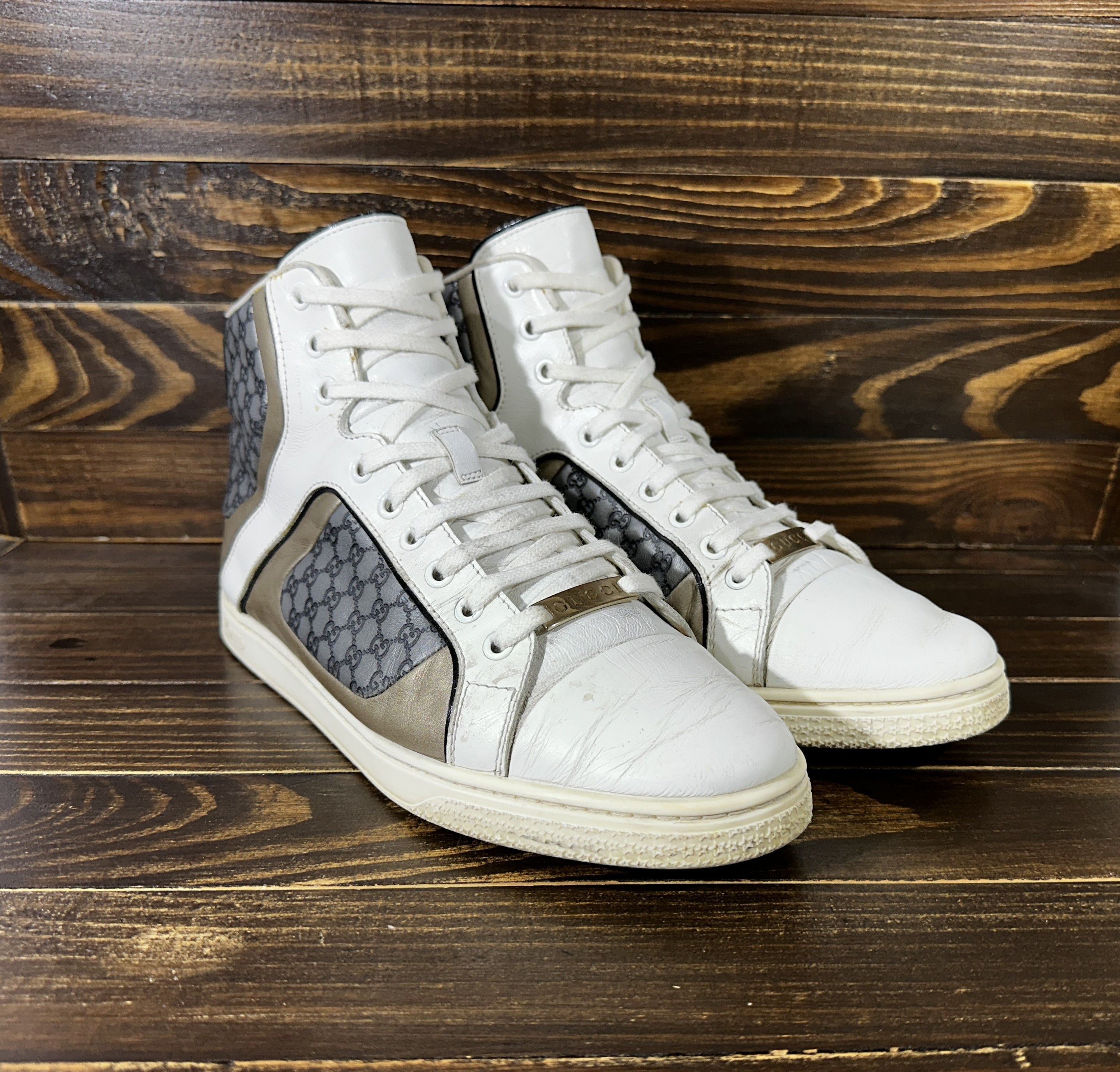 Gucci × Leather GUCCI Guccissima Monogram Leather Hi-Top Sneakers Italy Size US 9.5 / IT 39.5 - 2 Thumbnail