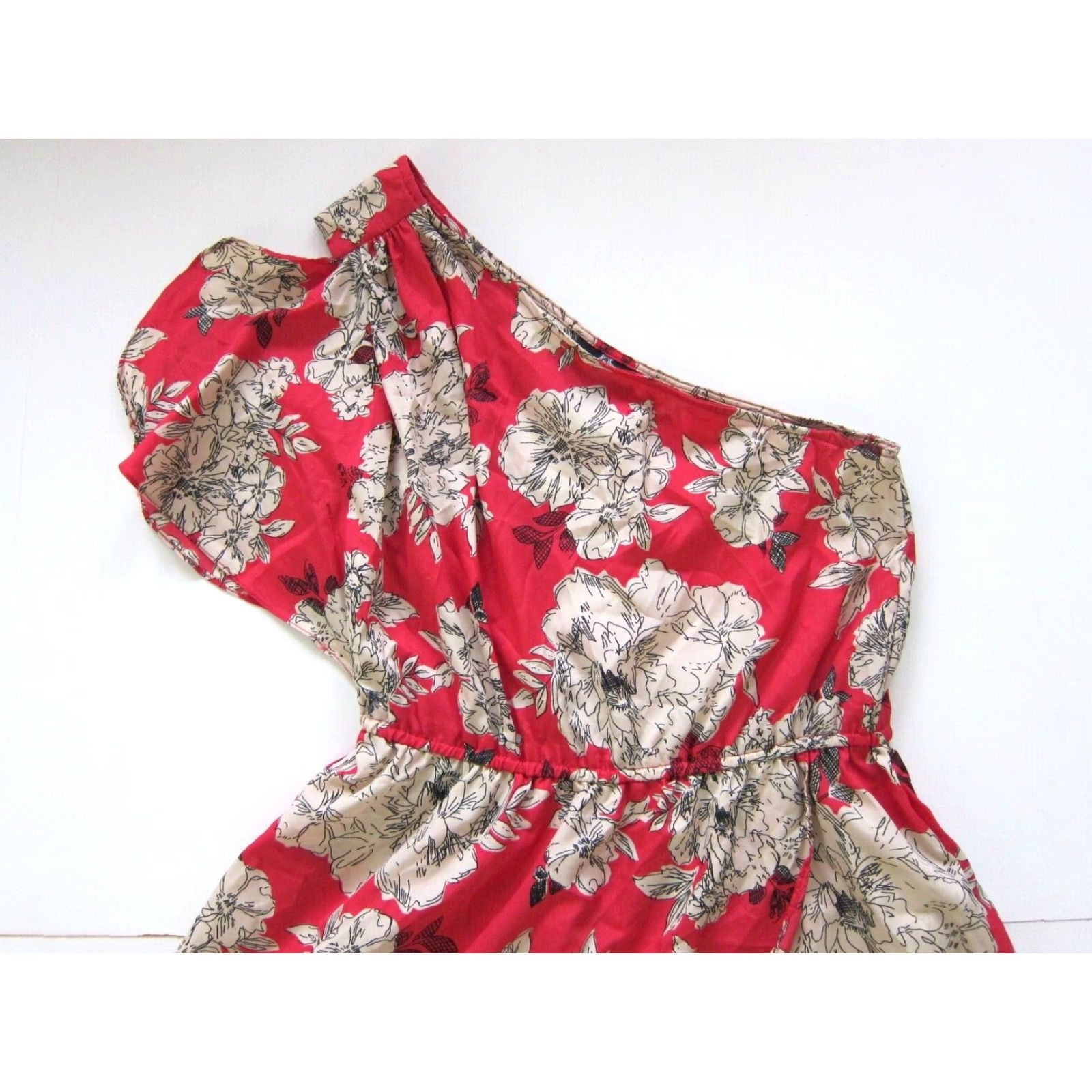 Pinko Angie Pink Ivory Black Floral One Shoulder Empire Waist Sun Dress Women Medium Size M / US 6-8 / IT 42-44 - 3 Thumbnail