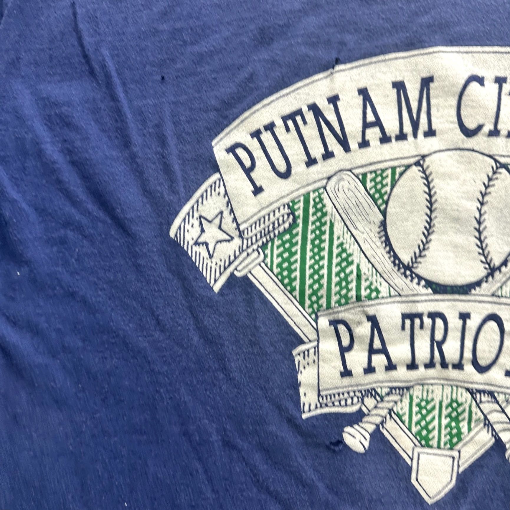 Hanes VINTAGE Putnam City West Patriots T-Shirt Mens 2XL Cotton Short Sleeve Baseball Graphic Print Navy Blue Sports School Fans Size US XXL / EU 58 / 5 - 6 Thumbnail