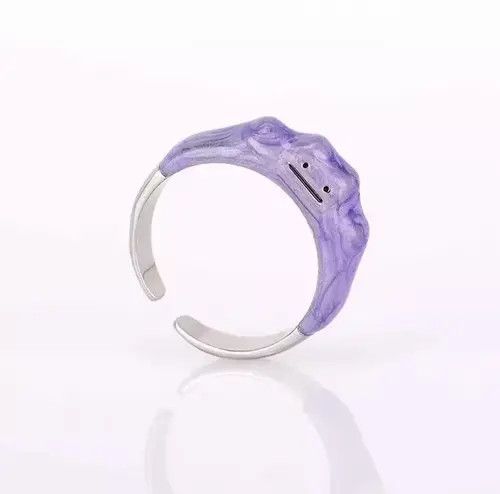 Jewelry × Vintage Purple Ditto Ring Silver Anime Pokemon Art Evolve Blob Size ONE SIZE - 3 Thumbnail