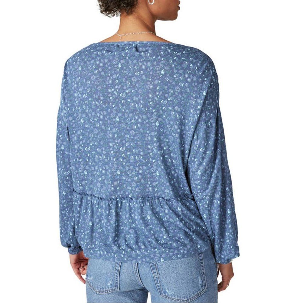 Lucky Brand NWT New Lucky Brand Ditsy Long Sleeve Peplum Blue Viscose T Size L / US 10 / IT 46 - 2 Thumbnail