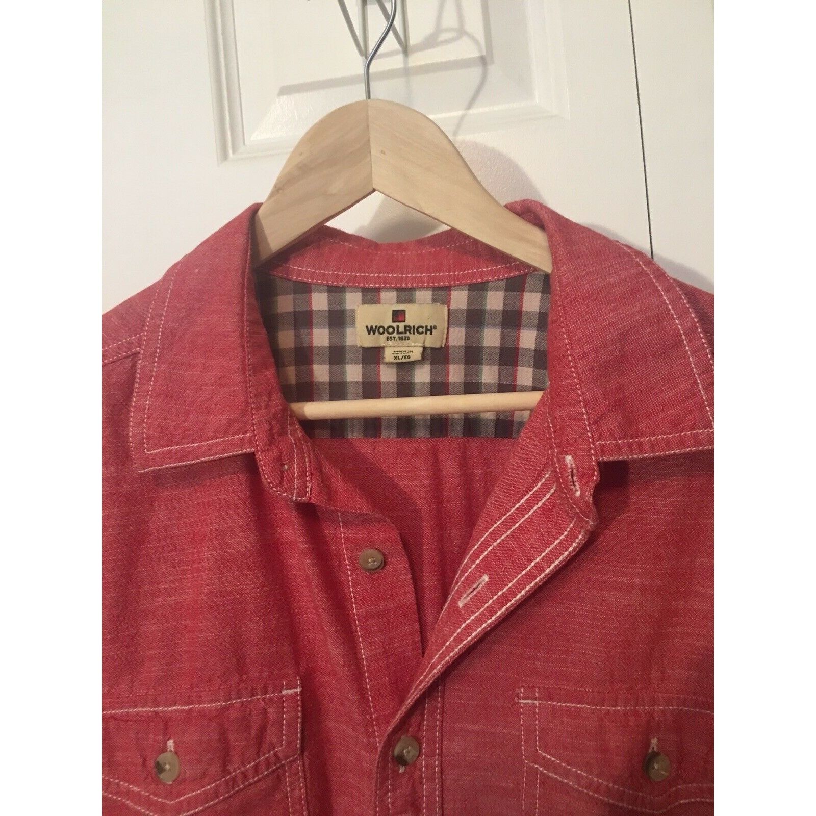 Woolrich Woolen Mills WOOLRICH Button Shirt ~ Men XL Red Short Sleeve Chambray Cot Size US XL / EU 56 / 4 - 3 Thumbnail