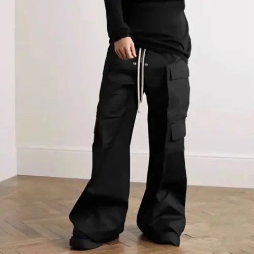 Other Wide Leg Drawstring Black Cargo Pants Unisex Size US 31 - 3 Thumbnail