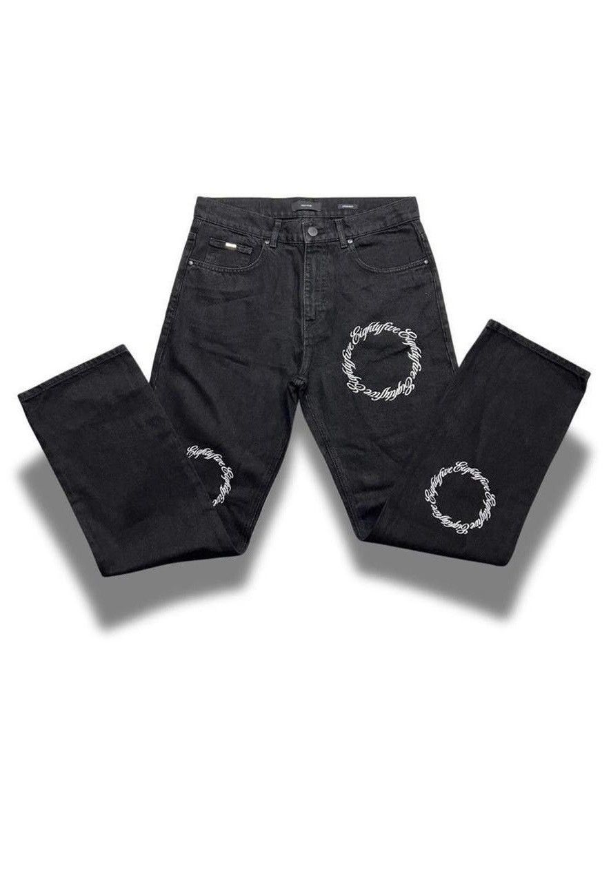 Designer EIGHTYFIVE ROUND LOGO PRINT JEANS BLACK WASHED Size US 32 / EU 48 - 2 Thumbnail