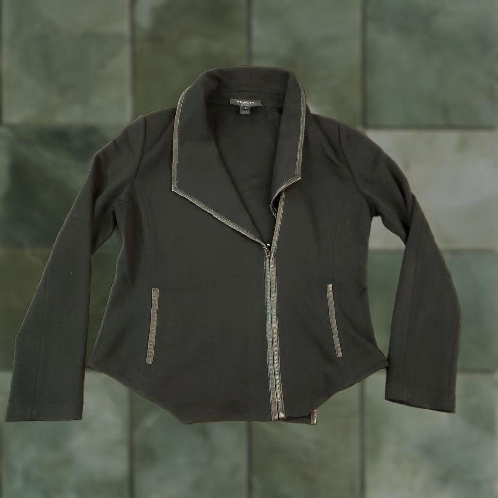 St. John St John Womens Black Wool Jacket Full Zip Shoulder Pads Casual Mid-Length Long Sleeve Classic Style Regular Fit Size 6 Size M / US 6-8 / IT 42-44 - 1 Thumbnail