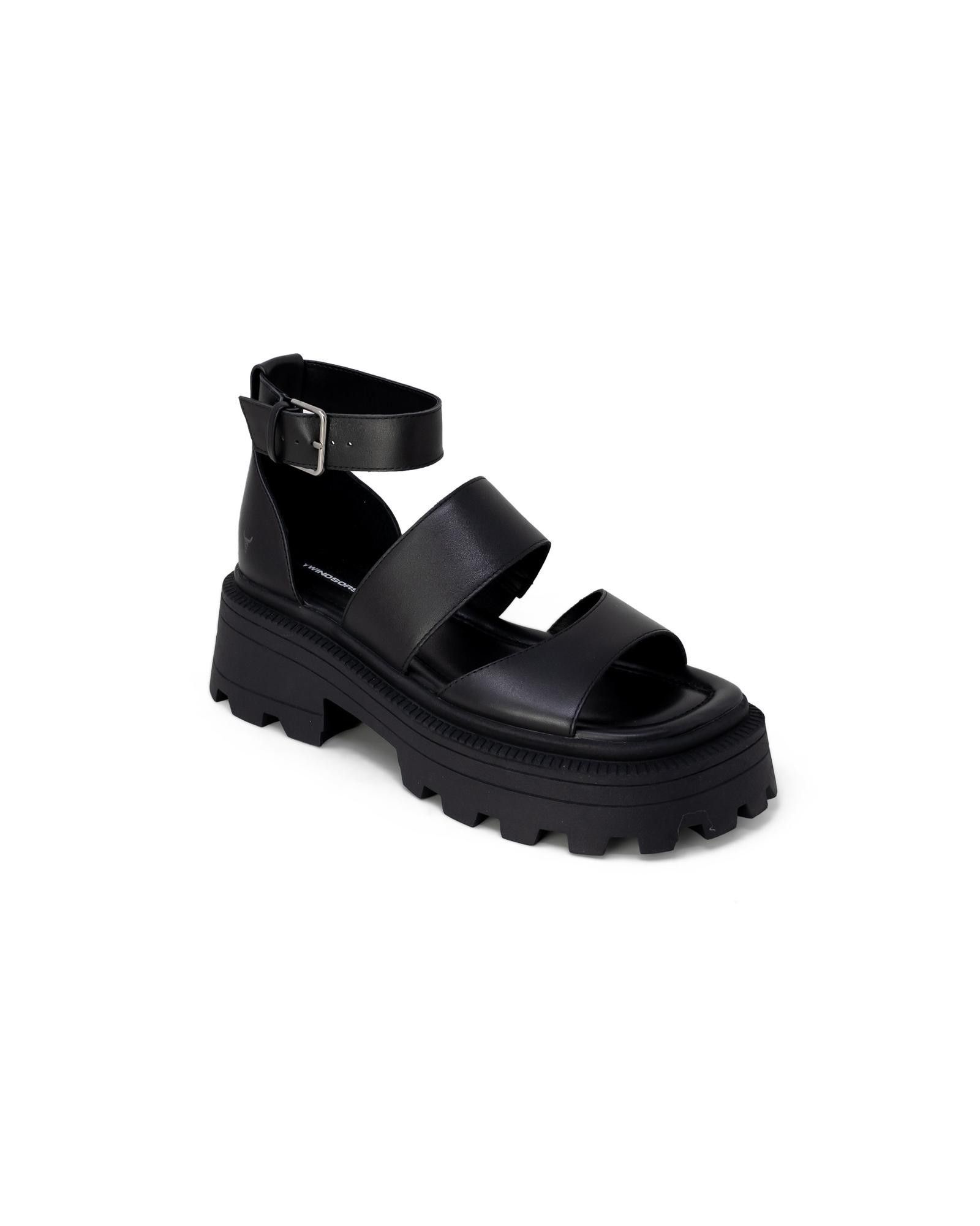 image of Windsor Smith Leather Sandals With Buckle/bow Fastening in Black, Women's (Size 9)