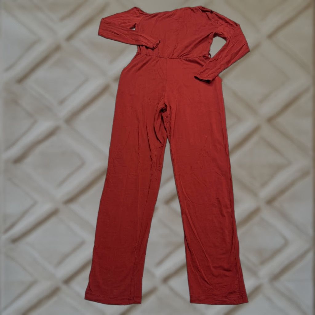 Vintage Little Mistress Jumpsuit Women 6 Red Long Sleeves Asymmetric Neck Pocket Stretch Casual Travel Classic Womens Size M / US 6-8 / IT 42-44 - 1 Thumbnail