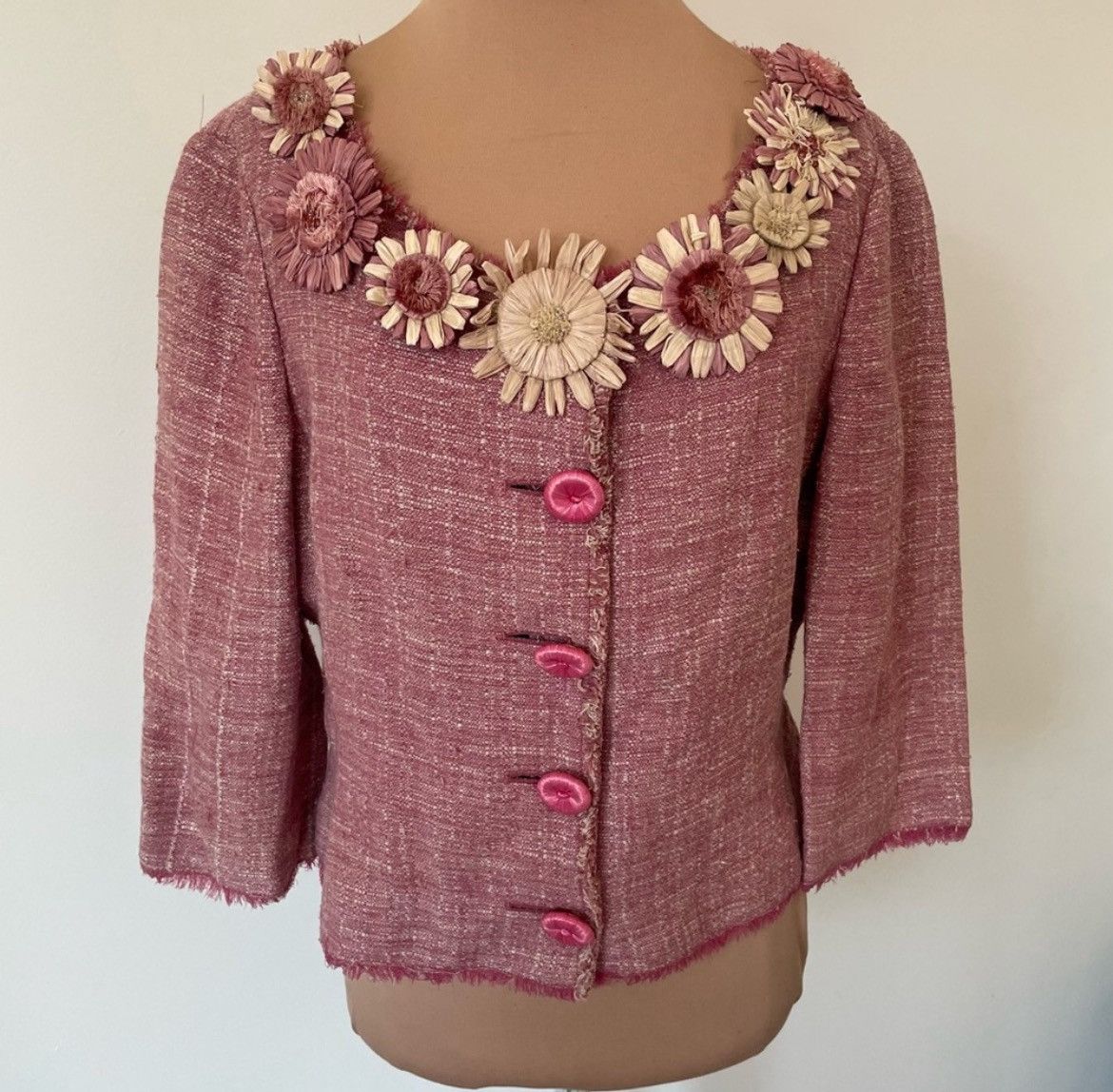 Moschino Moschino Tweed Knit Raw Edge Embellished Collarless Jacket Size M / US 6-8 / IT 42-44 - 1 Thumbnail