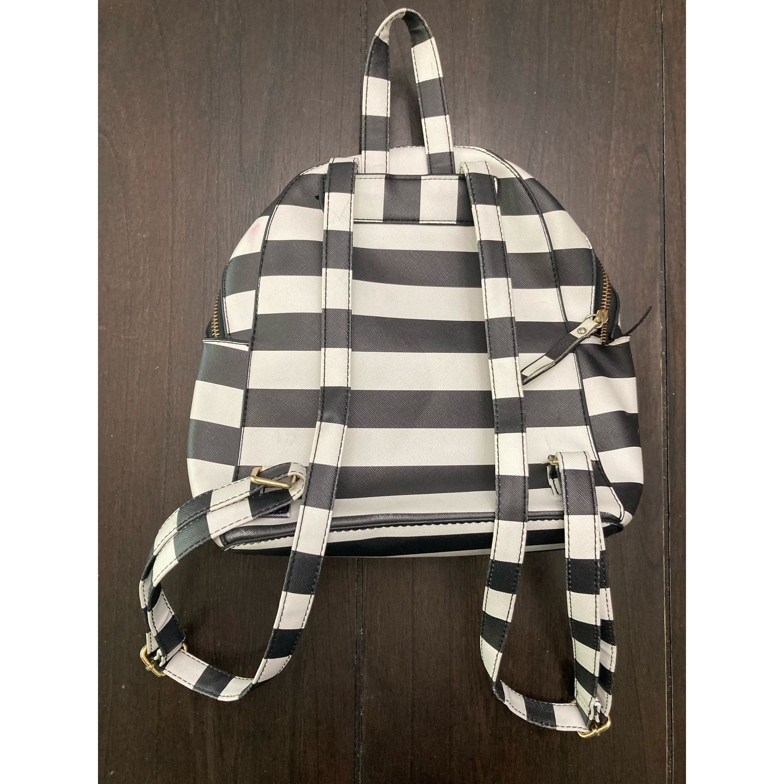 Other Under One Sky Vegan Leather Striped Backpack Black & White Size ONE SIZE - 3 Thumbnail