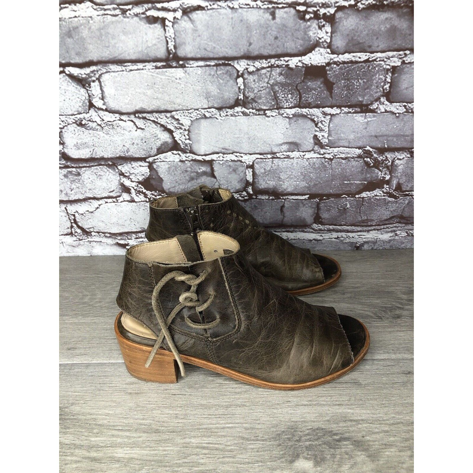Other Baske California Ariel Olive Leather Lace Zip Open Toe Heel Size US 6 / IT 36 - 18 Thumbnail