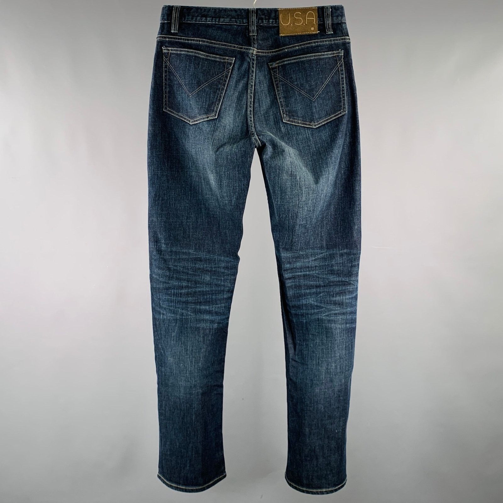 John Varvatos Size 32 Blue Distressed Cotton Blend Straight Jeans Size US 32 / EU 48 - 3 Thumbnail