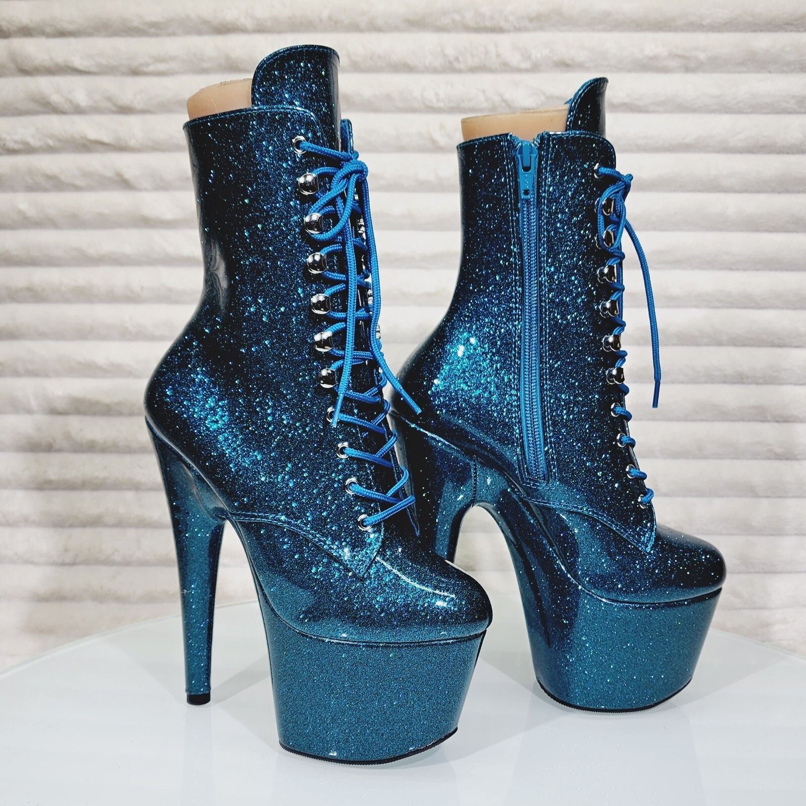 Other Adore 1020GP Teal Glitter Patent 7" High Heel Platform Ankl Size US 6 / IT 36 - 2 Thumbnail