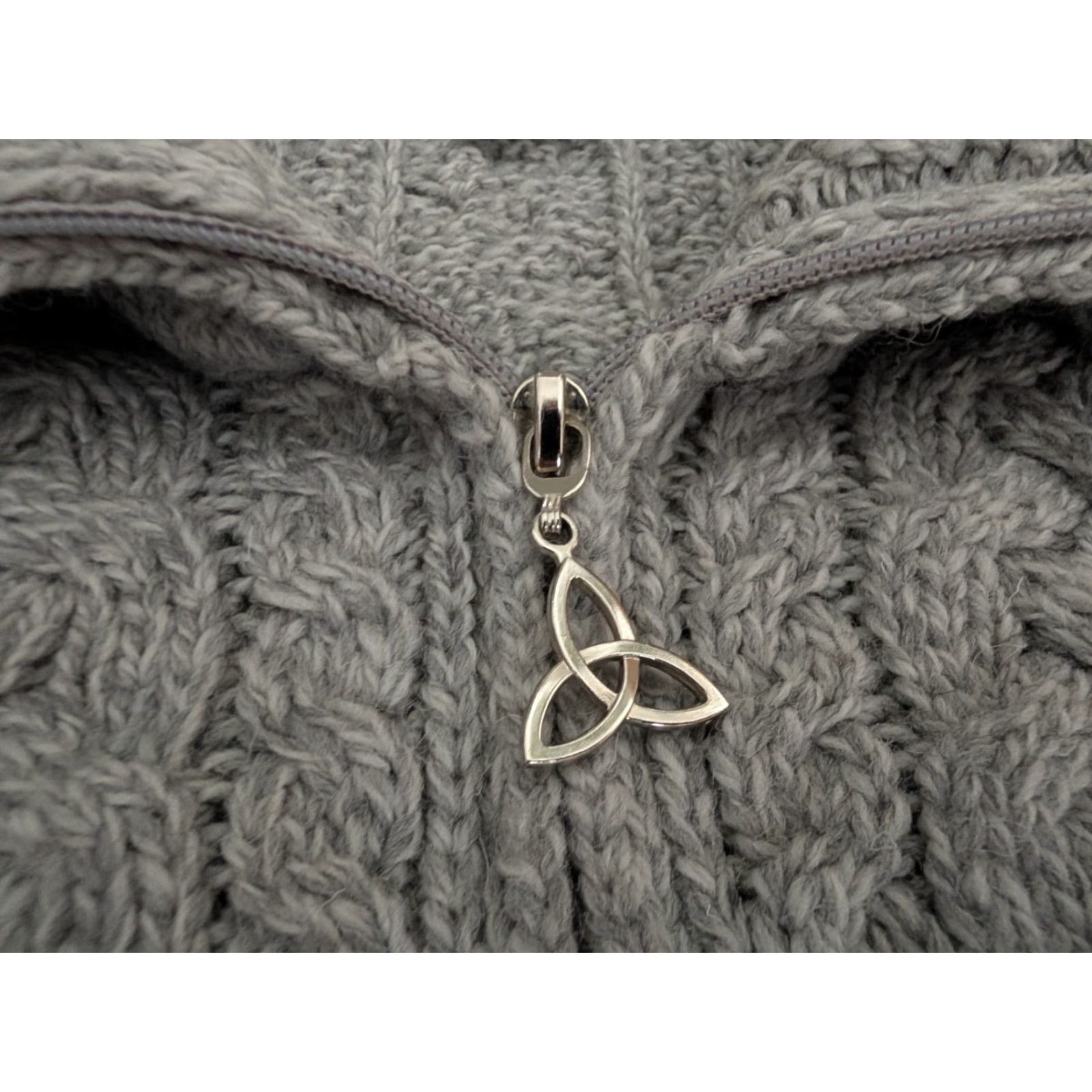 Vintage Aran Mor Sweater Cardigan Women Gray Merino Wool Cable Knit Full Zip Mock Neck Medium Size M / US 6-8 / IT 42-44 - 7 Thumbnail