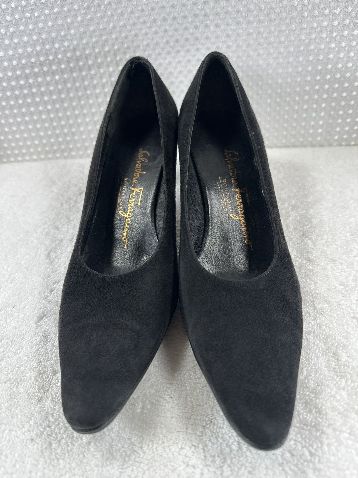 Salvatore Ferragamo SALVATORE FERRAGAMO Florence Black Suede Almond Toe Pumps Size US 6.5 / IT 36.5 - 3 Thumbnail