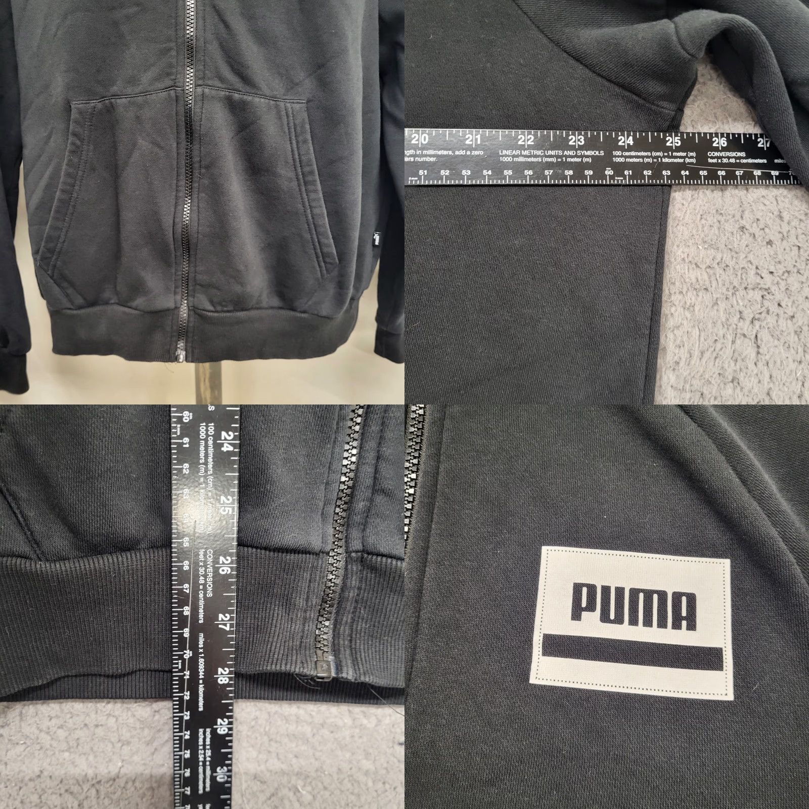 Puma PUMA Zip-Up Jacket Mens Large Black Kangaroo Pocket Long Sleeve Athletic Exterior Polyester Storm Blue Red Character Streetwear Sports Track Jacket Size US L / EU 52-54 / 3 - 8 Thumbnail