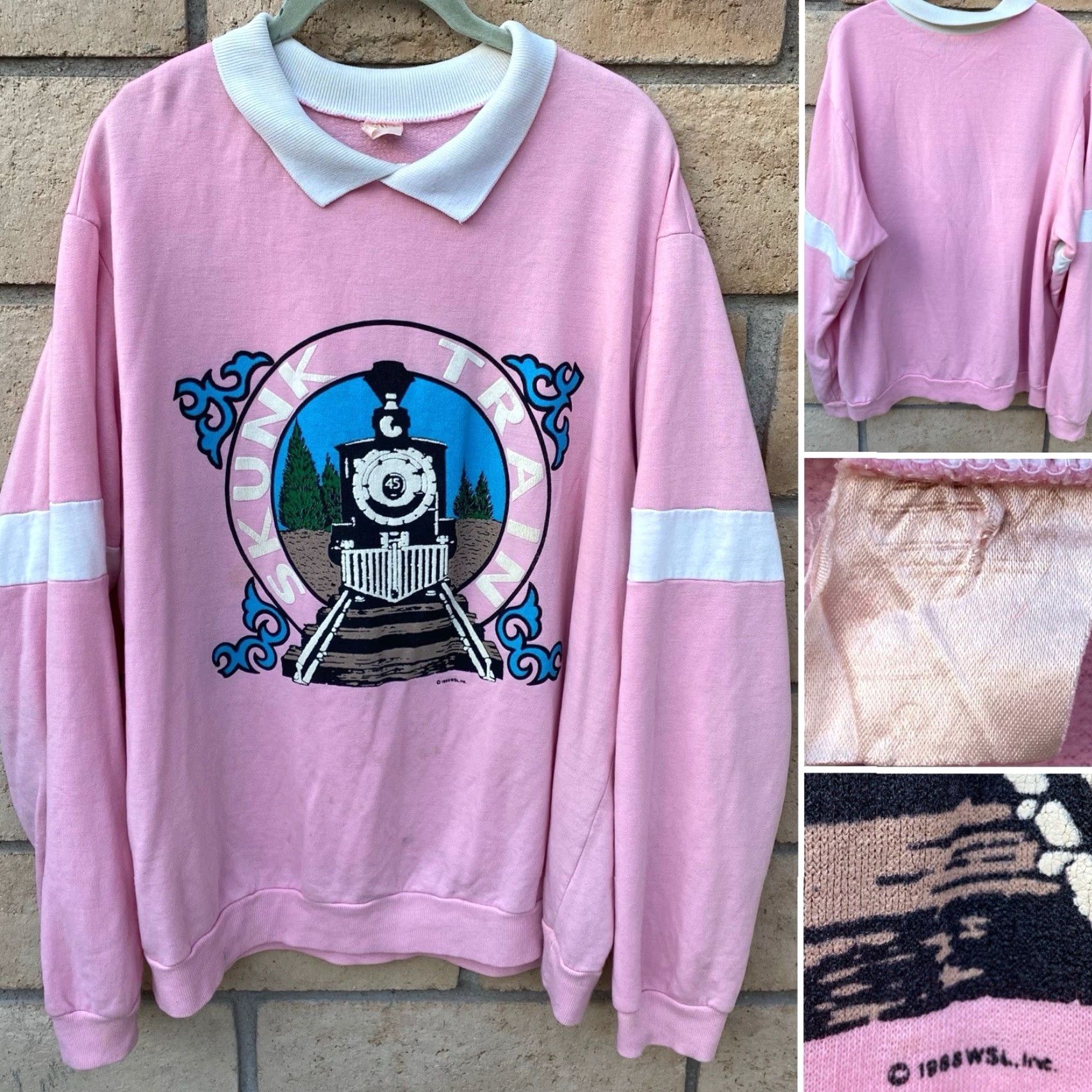 Pinko VINTAGE Western Shirt Line Pink Graphic Sweatshirt XL Men 80s 1980s Licensed Worn Size US XL / EU 56 / 4 - 5 Thumbnail