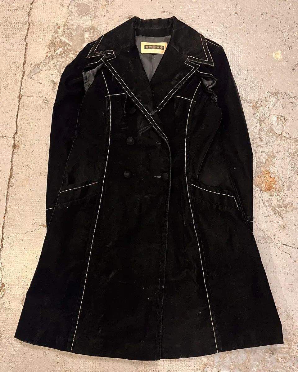 Vintage Plein Sud Black Velvet Contrast Stitch Coat Size L / US 10 / IT 46 - 4 Thumbnail
