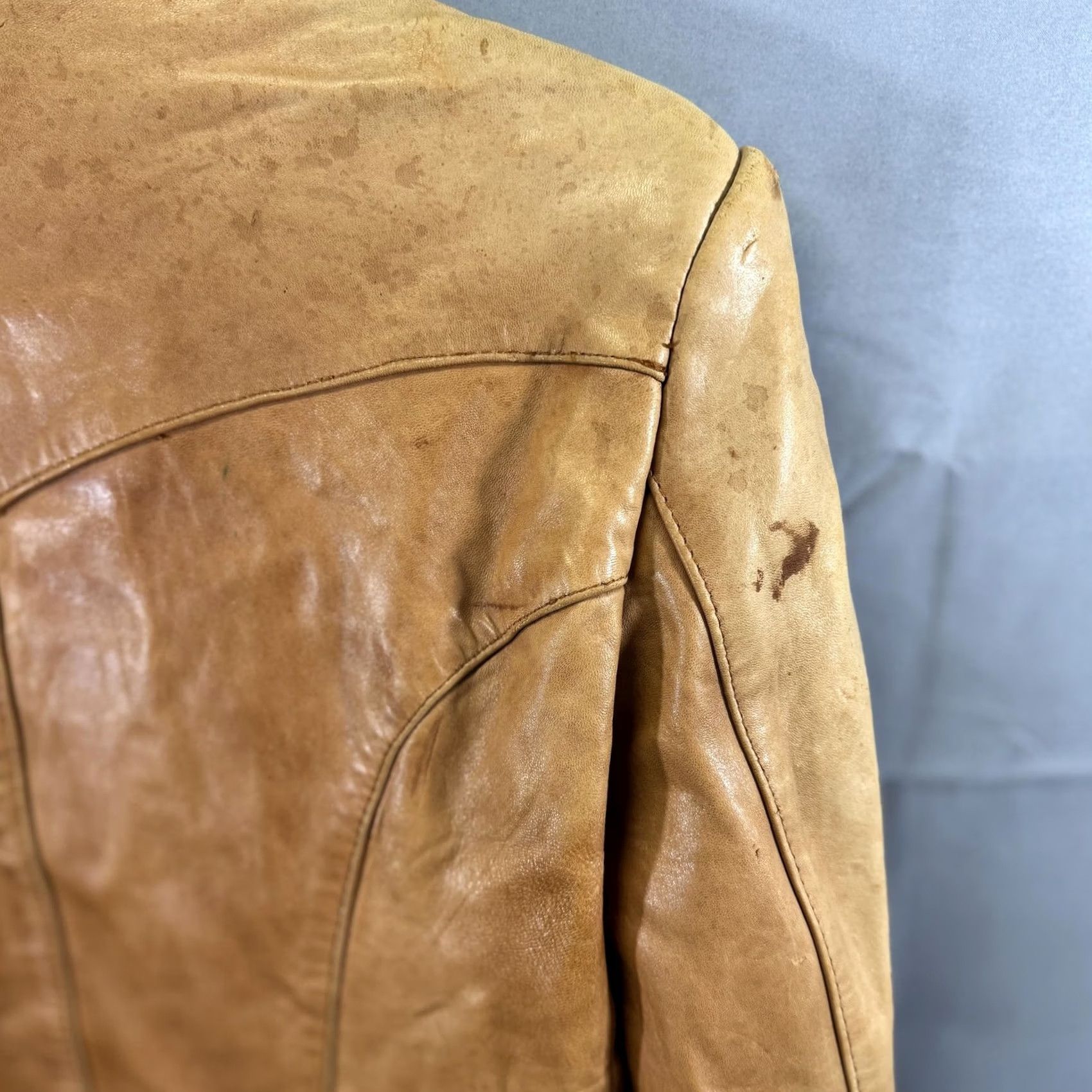 Wilson VINTAGE Welcome Super Leather Blazer Mens 40 Brown Leather Two Button Long Single Breasted Jacket Regular Slim? Size 40R - 4 Thumbnail