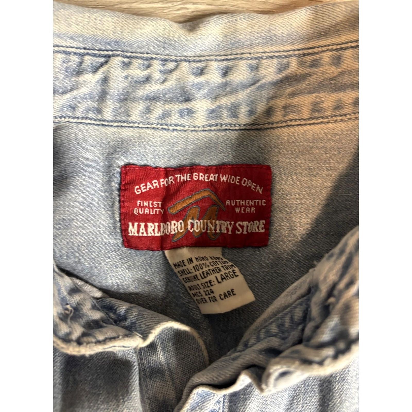Marlboro VINTAGE Marlboro Country Store Shirt Mens Large Blue Denim Button Front 90s Size US L / EU 52-54 / 3 - 4 Thumbnail