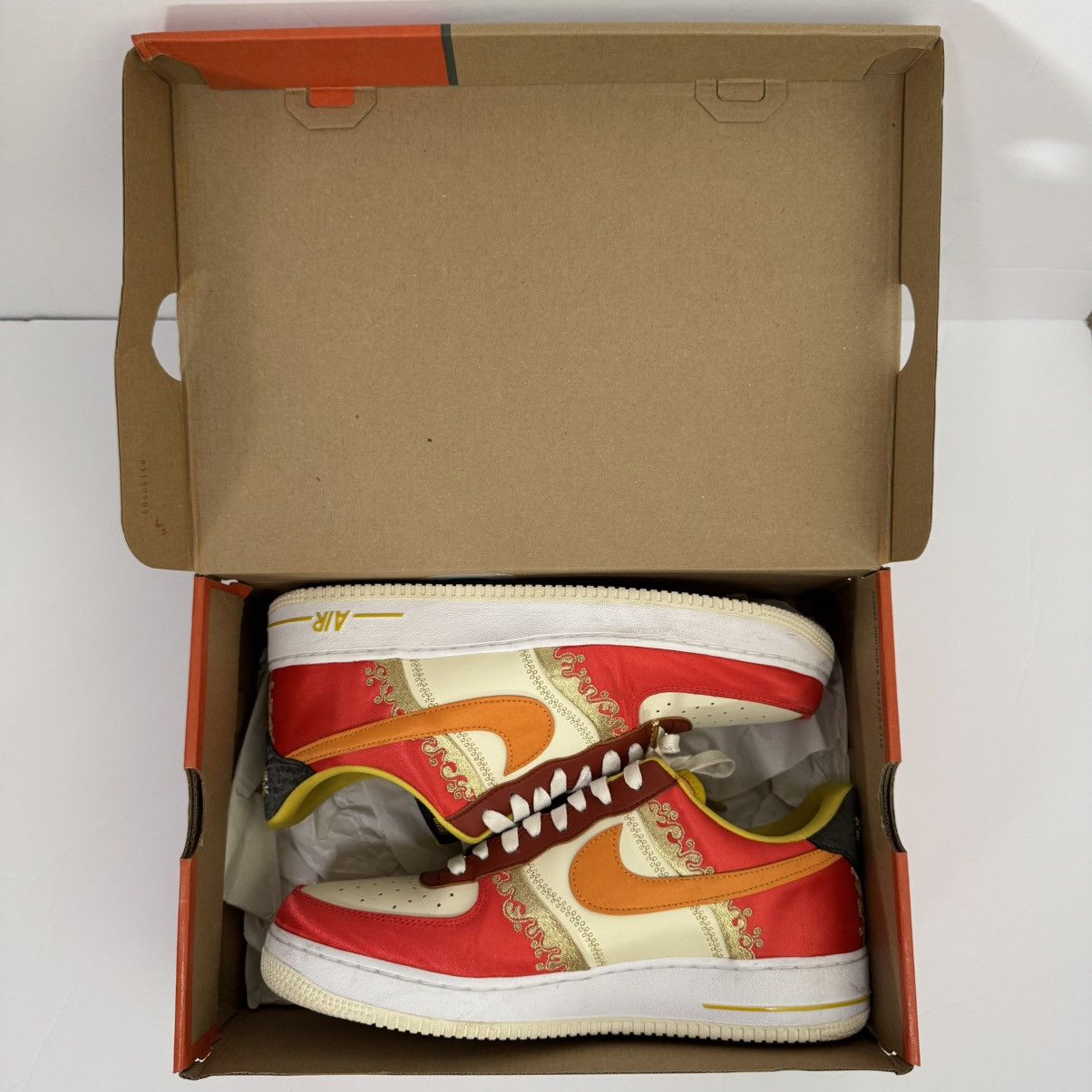 Nike 🔥 Nike Air Force 1 ’07 PRM “Habanero Red / Light Curry” Size US 11 / EU 44 - 2 Thumbnail