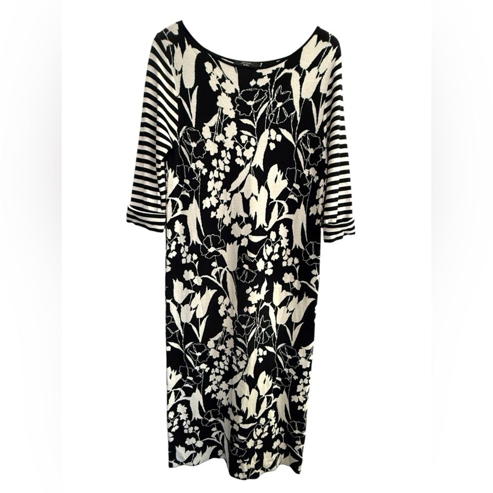Weekend Max Mara Weekend Max Mara Black Ivory Knit Top Sweater Floral Print L Size L / US 10 / IT 46 - 2 Thumbnail