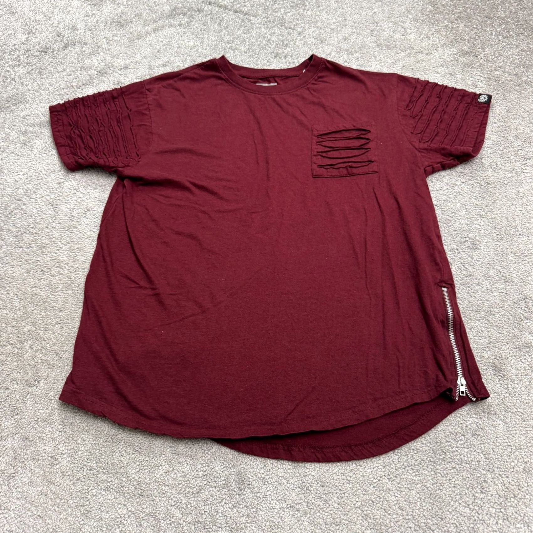 Phat Farm Phat Farm T-Shirt Mens L Burgundy Red Crew Cotton Tee Distressed Side Zip Size US L / EU 52-54 / 3 - 2 Thumbnail