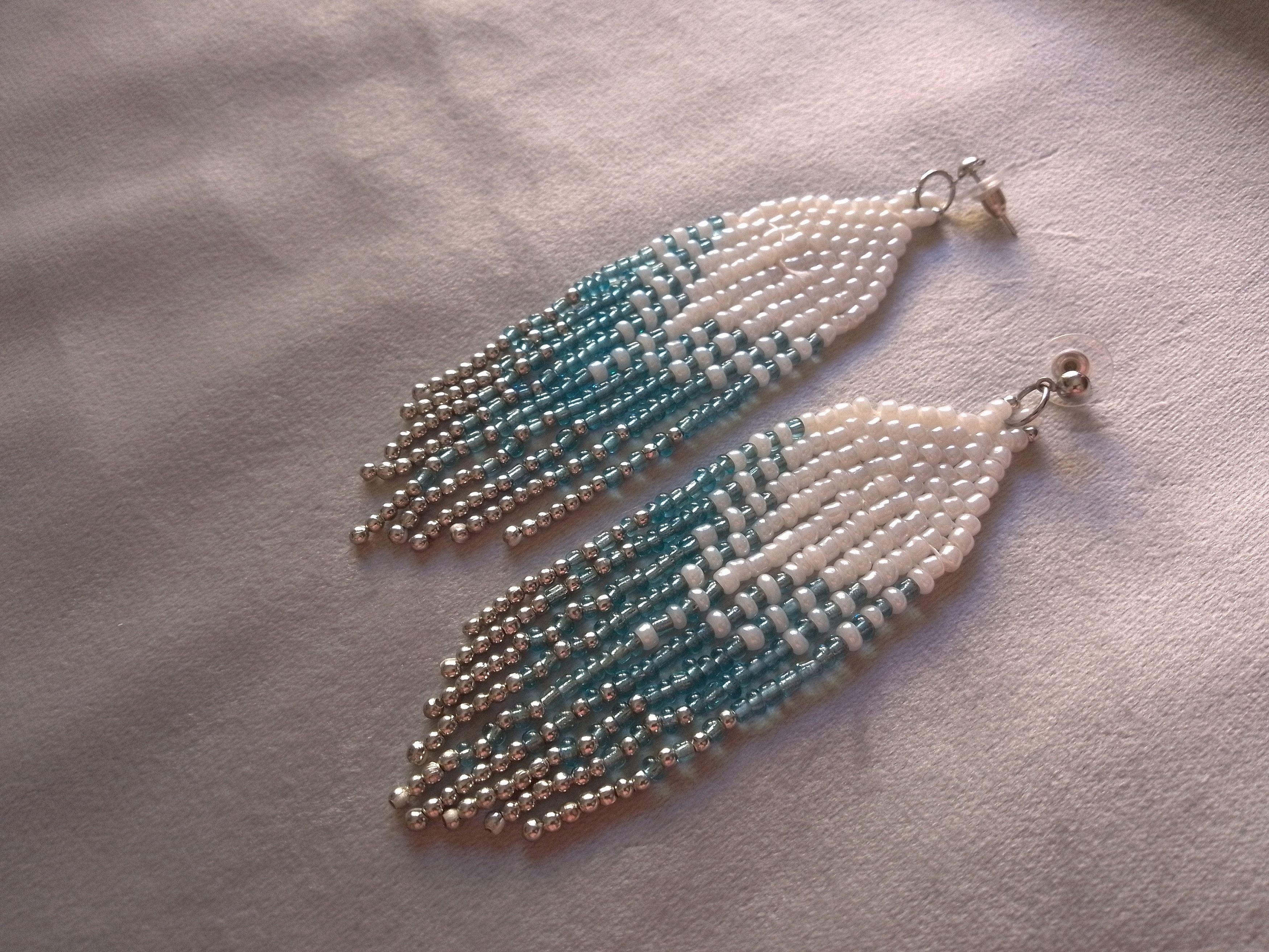 Handmade Earrings White Elegant Long Ethnic Bangs Size ONE SIZE - 2 Thumbnail