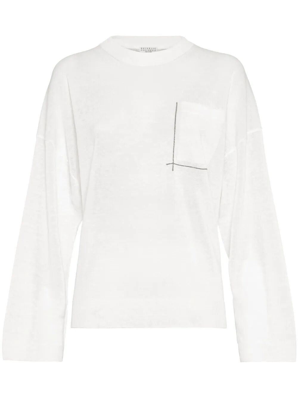Brunello Cucinelli Linen Sweater With `Shiny` Pocket Detail Size L / US 10 / IT 46 - 1 Thumbnail