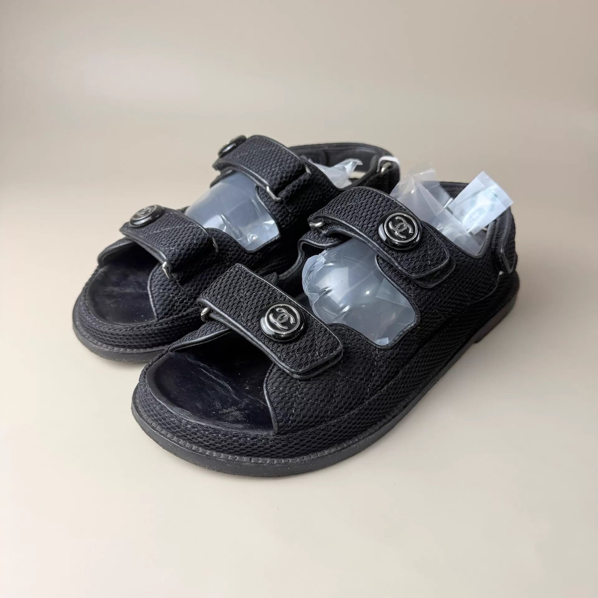 Chanel CHANEL Black Logo Velcro Sandals Size 37 Size US 6.5 / IT 36.5 - 1 Thumbnail