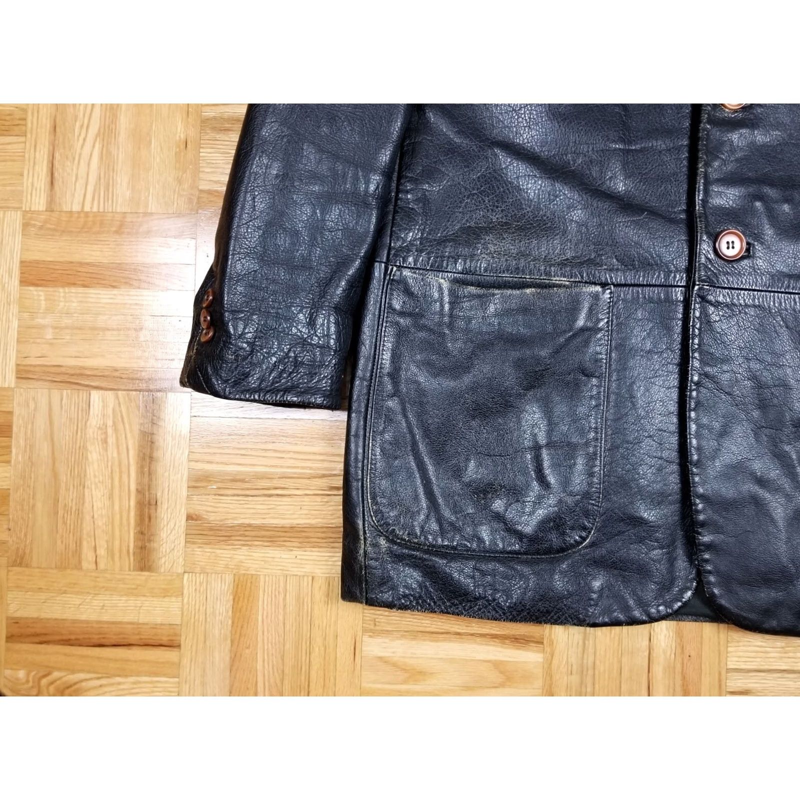 Dolce & Gabbana DOLCE & GABANA DISTRESSED BLACK LEATHER BLAZER JACKET SZ 48 MADE IN ITALY Mens Blazer Leather 48 Black 90s Decade Size 48R - 3 Thumbnail