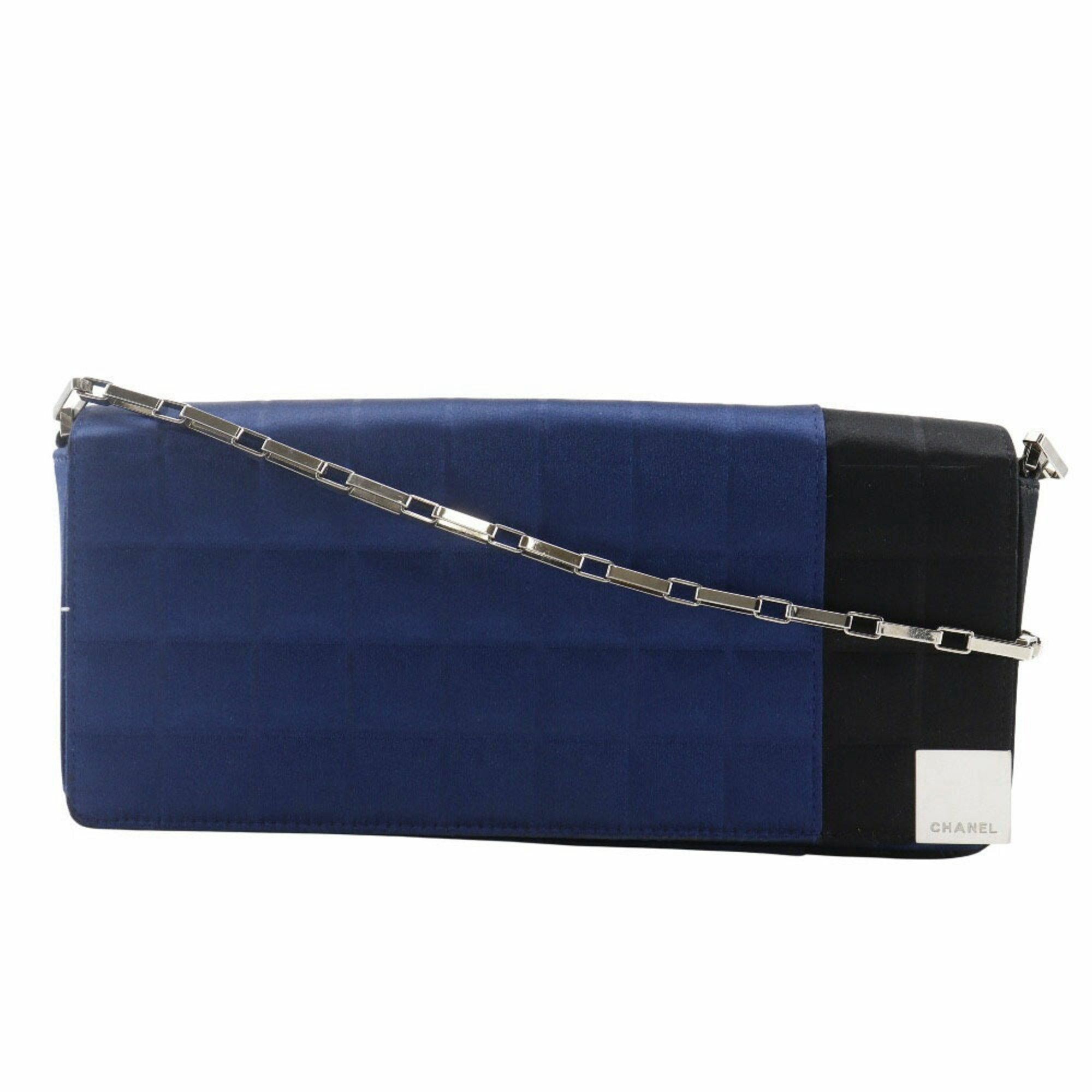 Chanel CHANEL Chocolate Bar Shoulder Bag with Chain A17829, Satin Blue, Women's Size ONE SIZE - 1 Thumbnail