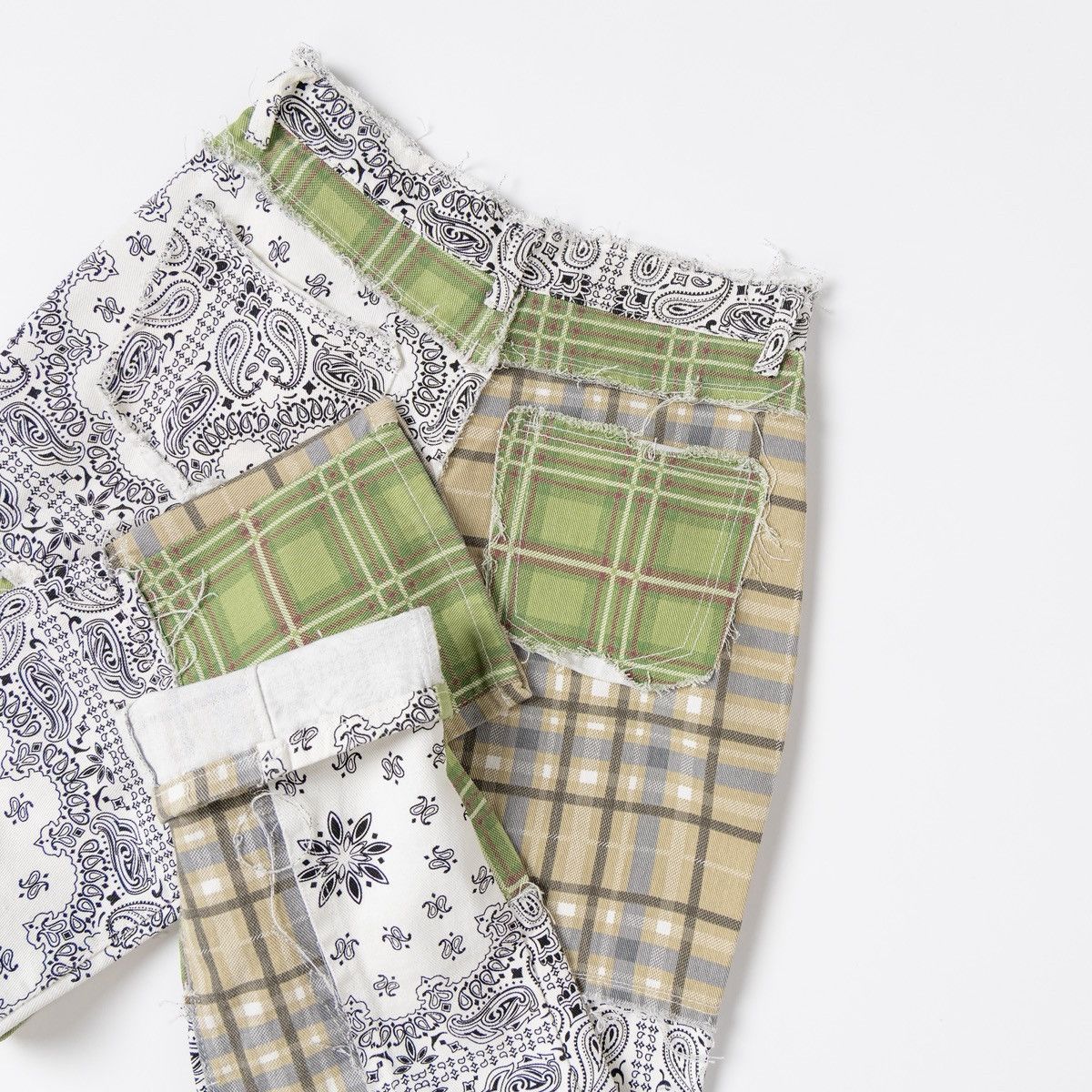 Other Womens Patchwork Jeans Unique Check Paisley Green Beige Size 27" / US 4 / IT 40 - 4 Thumbnail