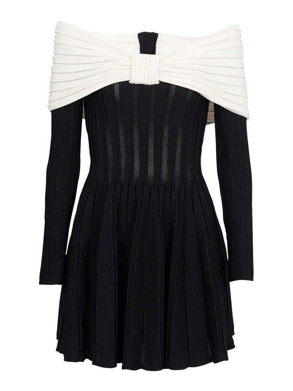 Balmain o1y0525 Mini Dress in Black/Off-White Size M / US 6-8 / IT 42-44 - 1 Thumbnail