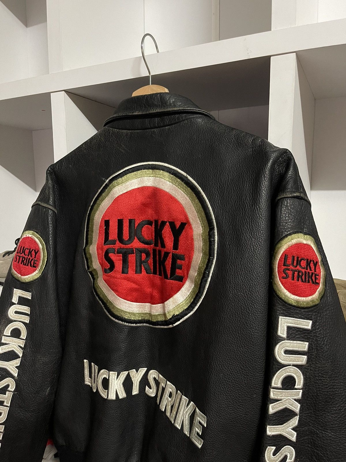Vintage Vtg Lucky Strike Big Logo Leather Jacket Size US S / EU 44-46 / 1 - 3 Thumbnail