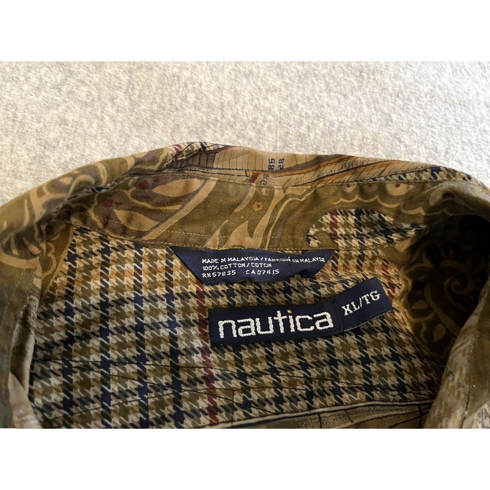 Nautica VINTAGE Nautica Shirt Long Sleeve Button-Up Mens XL Brown Paisley 90s Nautical Sailing Beach Marine Cotton Size US XL / EU 56 / 4 - 2 Thumbnail