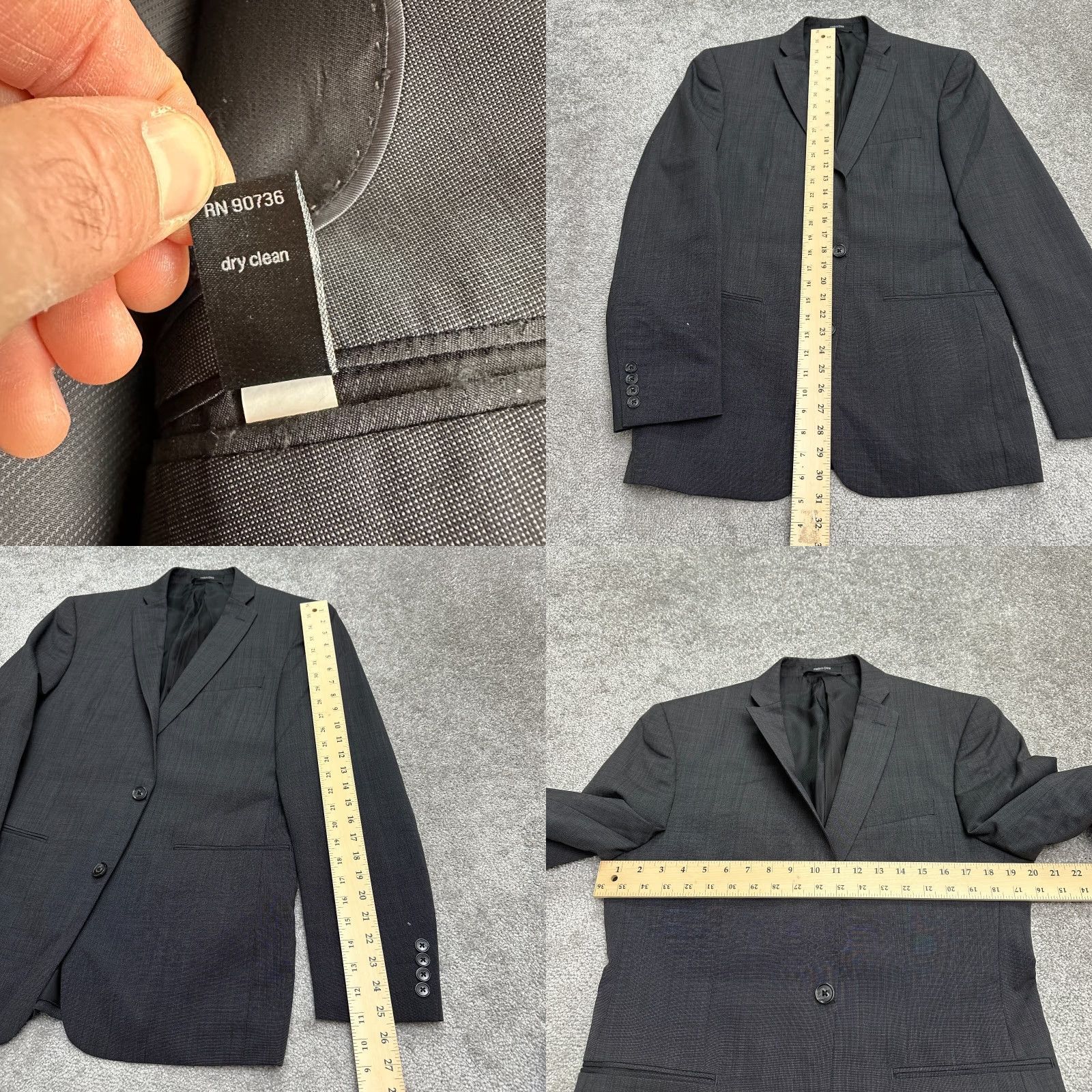 Banana Republic VINTAGE Bar III By Macy's Slim Fit Wool Suit Blazer Jacket Mens 40R Dark Gray Ventless Size 40R - 9 Thumbnail